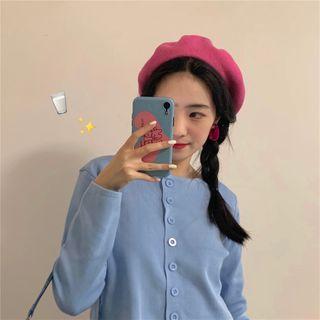 Plain Cropped Long-sleeve Cardigan