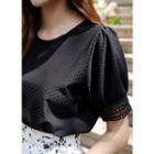 Puff-sleeve Crochet-trim Dotted Top
