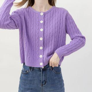 Plain Cropped Cable Knit Cardigan