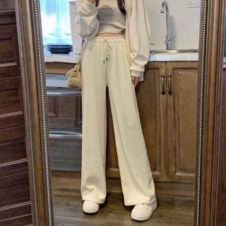 High-waist Wide-leg Pants Almond - One Size