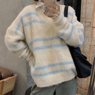 Striped Sweater / Plain Shirt