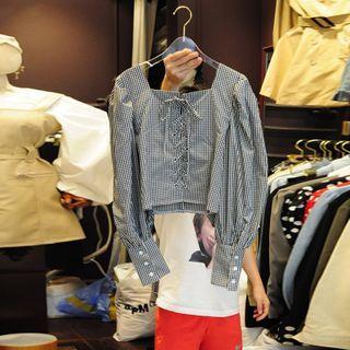Plaid Ruched Blouse