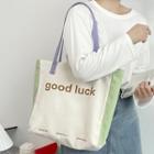 Lettering Color Block Tote Bag Green & Purple - One Size
