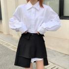 Long-sleeve Plain Shirt / Paneled Mini A-line Skirt