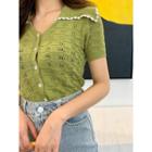 Button-down Eyelet Summer-knit Top