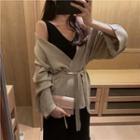 Tie-waist Cardigan / Sleeveless Midi Knit Dress