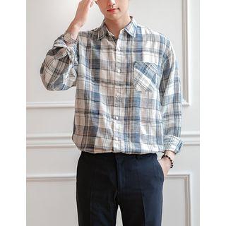 Linen Blend Loose-fit Plaid Shirt