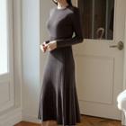 Slim-fit Flared Long Rib-knit Dress