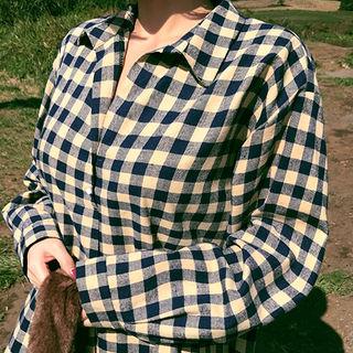 Dip-back Check Boxy Shirtdress