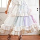 Lace Color Panel Midi Skirt