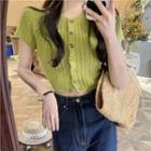 Short Sleeve Crew Neck Button-up Knit Cardigan