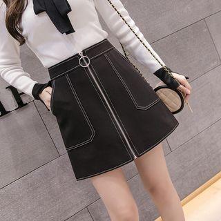 Stitch Trim Zip A-line Mini Skirt