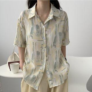 Short-sleeve Loose Fit Tie-dye Print Shirt