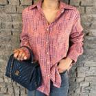 Faux-pearl Button Tweed Shirt