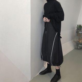 Plain Shirt / Contrast Trim Midi A-line Skirt
