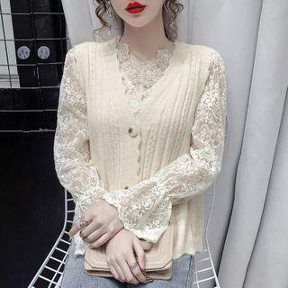 Sweater Vest / Long-sleeve Lace Top