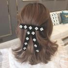 Faux Pearl Flower Velvet Bow Hair Clip As Shown In Figure - One Size