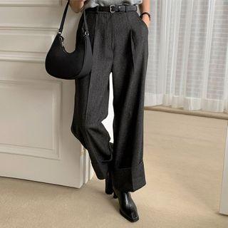 Flat-front Cuff-hem Wide-leg Pants
