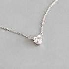 925 Sterling Silver Rhinestone Heart Pendant Necklace Platinum - One Size