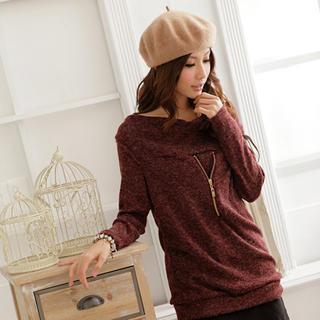 Wool-blend Zip Front Long Sleeve Top