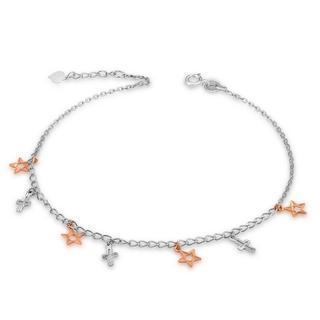 14k Italian Rose And White Gold Cut-out Stars And Crosses Anklet (23.5cm), Women Jewelry In Gift Box