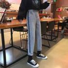 High-waist Contrast Trim Straight-cut Jeans