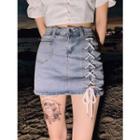 Lace-up Asymmetric Denim Mini Skirt