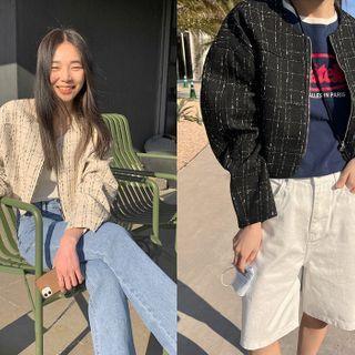 Zip-up Crop Tweed Jacket