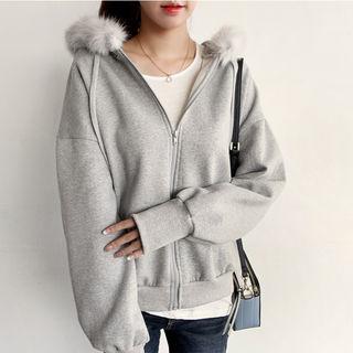 Faux-fur Trim Brushed-fleece Lined Hoodie