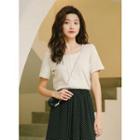 Plain Short-sleeve Button T-shirt