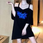Printed Cold Shoulder 3/4-sleeve T-shirt Dress