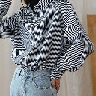 Mock Turtleneck Striped Shirt