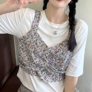 Short-sleeve T-shirt / Floral Print Camisole Top