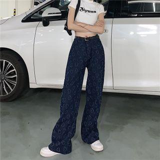 Heart Jacquard Wide-leg Jeans