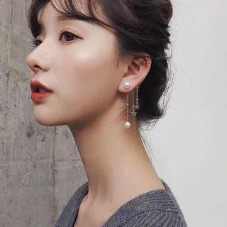 Faux Pearl Alloy Star Fringed Earring 1 Pc - As Shown In Figure - One Size