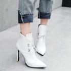 Faux Leather Pointed Toe Lace Up Stiletto Ankle Boots