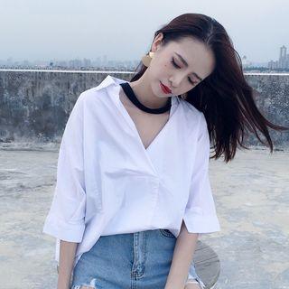 V-neck Elbow-sleeve Shirt