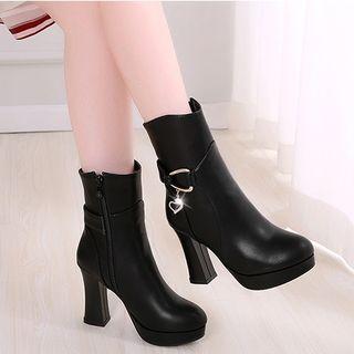 Block Heel Buckled Mid-calf Boots