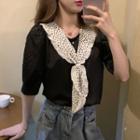 Short-sleeve Dotted Mock-tie Top