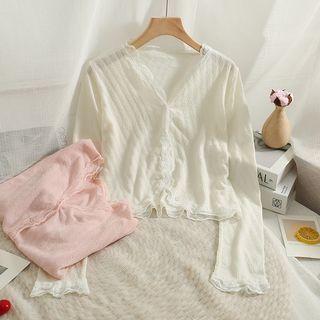 Mesh Ruffle-trim Light Cardigan