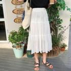 Tiered A-line Midi Skirt White - One Size