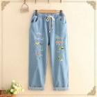 Car Embroidered Drawstring Jeans