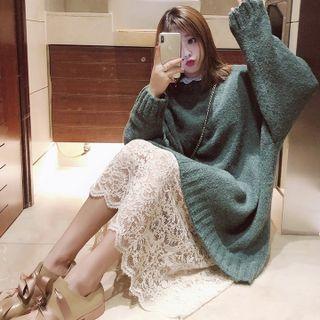 Set : Oversize Sweater + Lace Semi Skirt