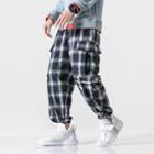 Couple Matching Lettering Plaid Wide-leg Pants