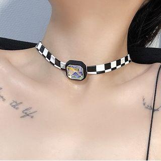 Checkerboard Faux Crystal Choker 1 Pc - Black & White - One Size