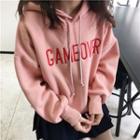 Lettering Embroidered Hoodie Pink - One Size