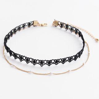 Faux Pearl Floral Lace Layered Choker