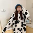 Long-sleeve Cow Print Hoodie Dairy Cow - One Size