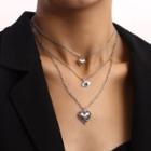 Heart Eye Pendant Layered Alloy Choker Necklace Silver - One Size
