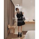 Open-placket Tweed Dress Black - One Size